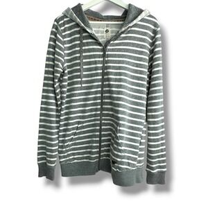 Roxy Womens Grey White Striped Full Zip Hoodie Sweatshirt XL ARJFT00352